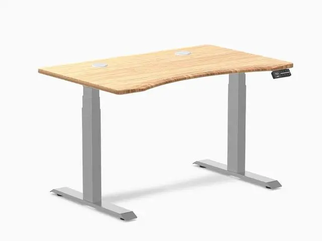 Main image of Desky Dual Ergo Edge Sit Stand Desk - Bamboo / 48 x 30 in / Grey