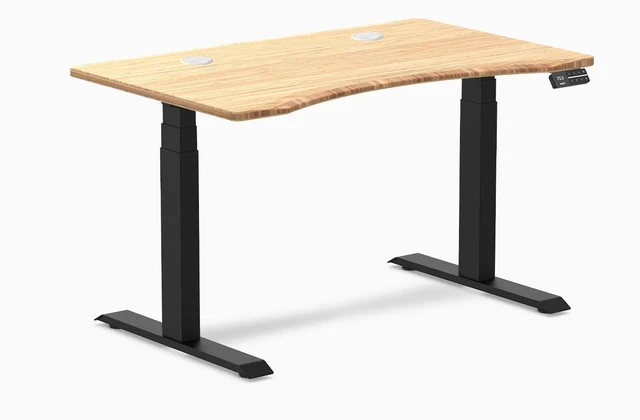 Main image of Desky Dual Ergo Edge Sit Stand Desk - Bamboo / 48 x 30 in / Matte Black