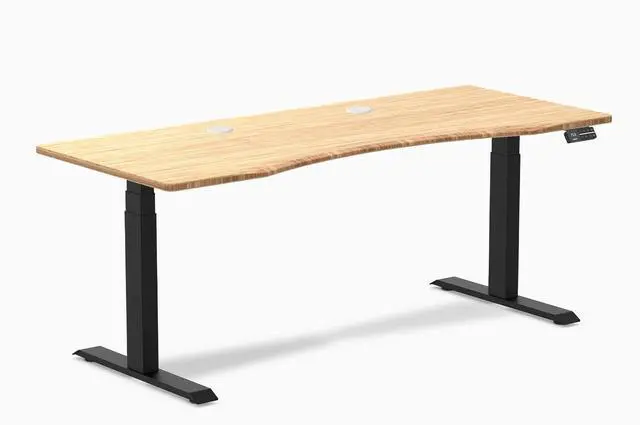 Main image of Desky Dual Ergo Edge Sit Stand Desk - Bamboo / 48 x 30 in / Matte Black
