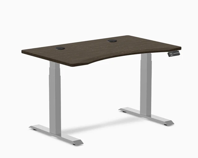 Main image of Desky Dual Ergo Edge Sit Stand Desk - Dark Bamboo / 48 x 30 in / Grey