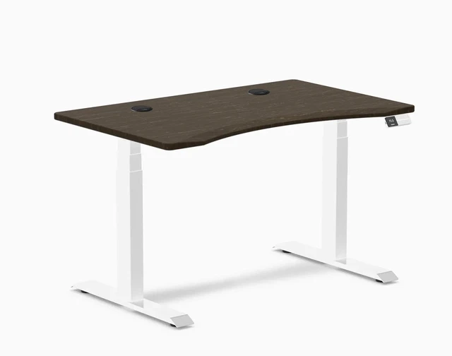 Main image of Desky Dual Ergo Edge Sit Stand Desk - Dark Bamboo / 48 x 30 in / White