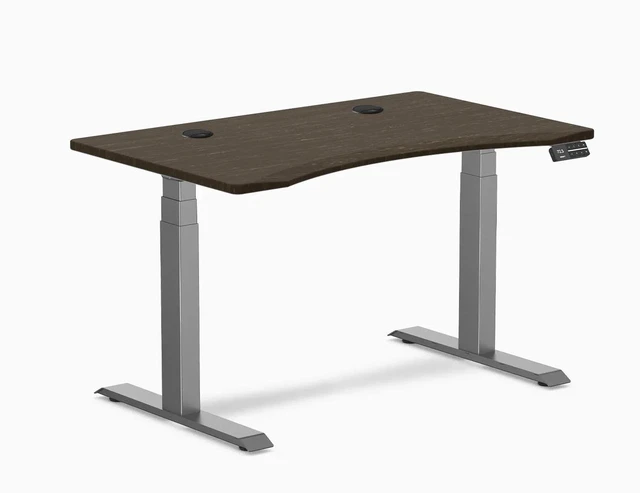 Main image of Desky Dual Ergo Edge Sit Stand Desk - Dark Bamboo / 48 x 30 in / Space Gray