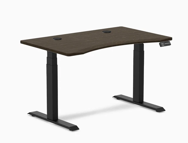 Main image of Desky Dual Ergo Edge Sit Stand Desk - Dark Bamboo / 48 x 30 in / Matte Black
