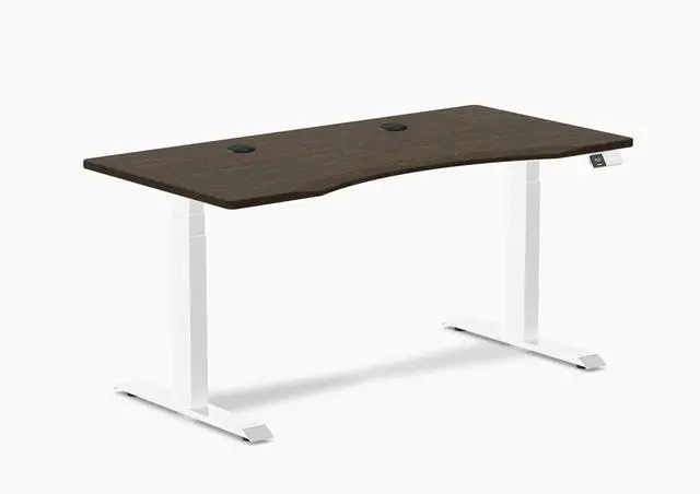 Main image of Desky Dual Ergo Edge Sit Stand Desk - Dark Bamboo / 48 x 30 in / White