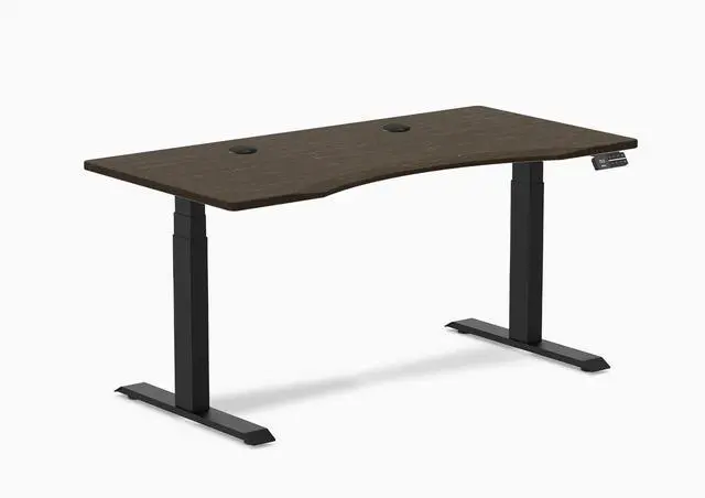 Main image of Desky Dual Ergo Edge Sit Stand Desk - Dark Bamboo / 48 x 30 in / Matte Black