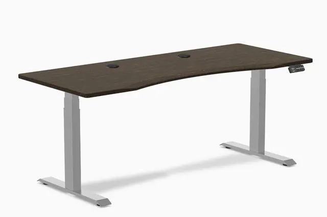 Main image of Desky Dual Ergo Edge Sit Stand Desk - Dark Bamboo / 48 x 30 in / Grey