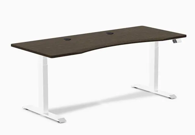 Main image of Desky Dual Ergo Edge Sit Stand Desk - Dark Bamboo / 48 x 30 in / White