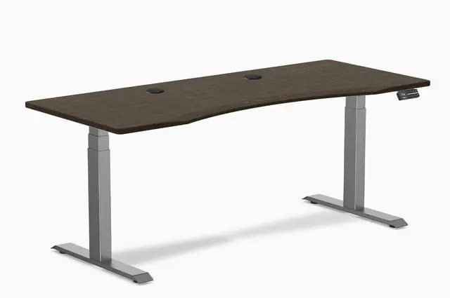 Main image of Desky Dual Ergo Edge Sit Stand Desk - Dark Bamboo / 48 x 30 in / Space Gray
