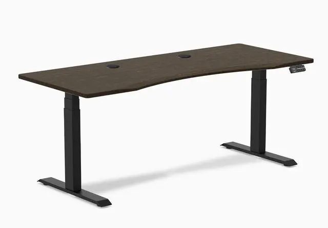Main image of Desky Dual Ergo Edge Sit Stand Desk - Dark Bamboo / 48 x 30 in / Matte Black