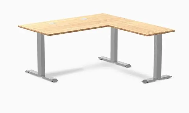 Main image of Desky Zero Bamboo L-Shape Office Desk - Bamboo / 60 x 30 x 62 x 20 in with Grommets / Gray