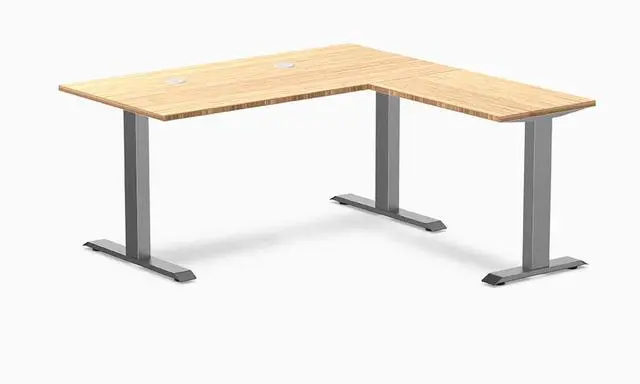 Main image of Desky Zero Bamboo L-Shape Office Desk - Bamboo / 60 x 30 x 62 x 20 in with Grommets / Space Gray