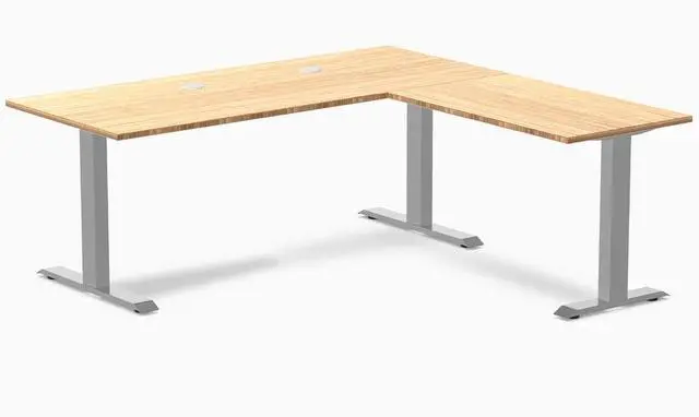 Main image of Desky Zero Bamboo L-Shape Office Desk - Bamboo / 72 x 30 x 70 x 24 in with Grommets / Gray