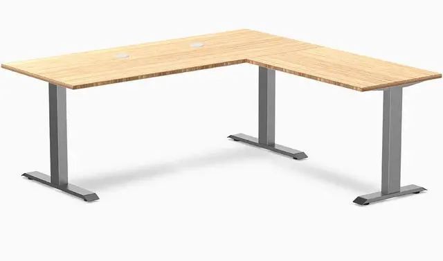 Main image of Desky Zero Bamboo L-Shape Office Desk - Bamboo / 72 x 30 x 70 x 24 in with Grommets / Space Gray