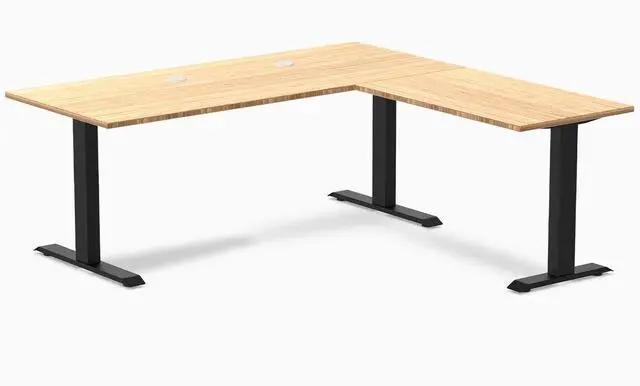 Main image of Desky Zero Bamboo L-Shape Office Desk - Bamboo / 72 x 30 x 70 x 24 in with Grommets / Matte Black
