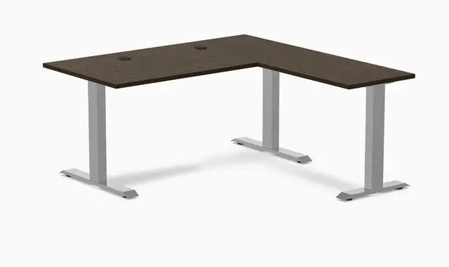 Main image of Desky Zero Bamboo L-Shape Office Desk - Dark Bamboo / 60 x 30 x 62 x 20 in with Grommets / Gray
