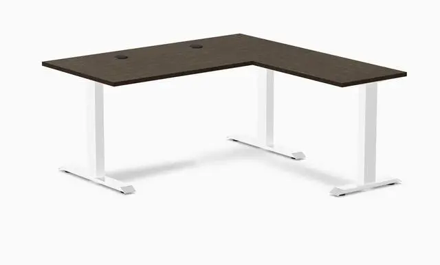 Main image of Desky Zero Bamboo L-Shape Office Desk - Dark Bamboo / 60 x 30 x 62 x 20 in with Grommets / White