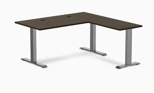 Main image of Desky Zero Bamboo L-Shape Office Desk - Dark Bamboo / 60 x 30 x 62 x 20 in with Grommets / Space Gray