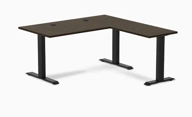Main image of Desky Zero Bamboo L-Shape Office Desk - Dark Bamboo / 60 x 30 x 62 x 20 in with Grommets / Matte Black