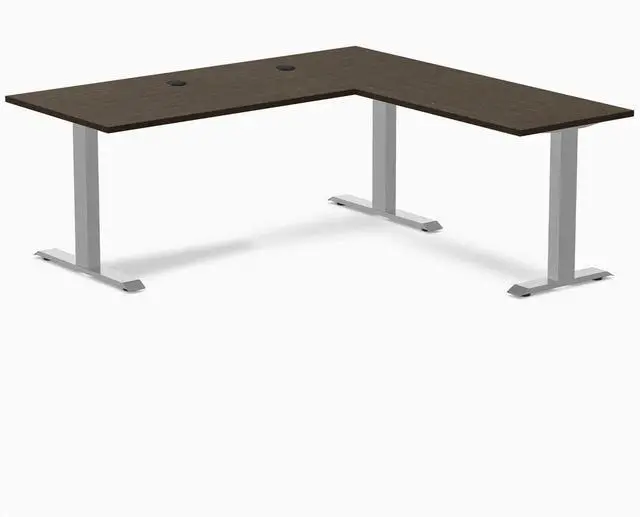 Main image of Desky Zero Bamboo L-Shape Office Desk - Dark Bamboo / 72 x 30 x 70 x 24 in with Grommets / Gray