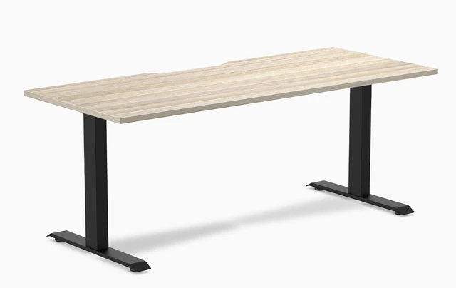 Main image of Desky Zero Scalloped Laminate Office Desk - Classic Oak / 70.9 x 29.5 in / Matte Black