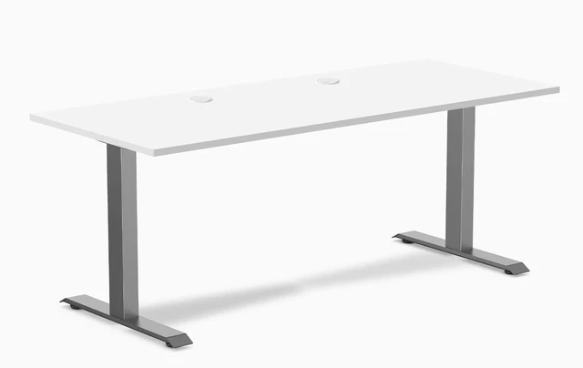 Main image of Desky Zero Laminate Office Desk - White / 70.9 x 29.5 in with Grommets / Space Gray