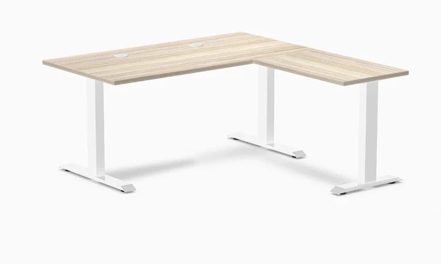 Main image of Desky Zero Laminate L-Shape Office Desk - Classic Oak / 59 x 29.5 x 61 x 19.7 in with Grommets / White