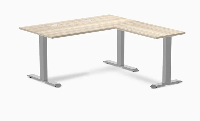 Main image of Desky Zero Laminate L-Shape Office Desk - Classic Oak / 59 x 29.5 x 61 x 19.7 in with Grommets / Gray