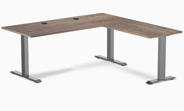 Main image of Desky Zero Laminate L-Shape Office Desk - Natural Walnut / 70.9 x 29.5 x 68.9 x 23.6 in with Grommets / Space Gray