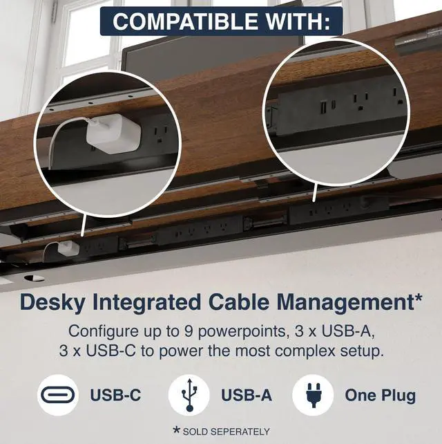 Alt view image 4 of 5 - Desky Dual Rubberwood Sit Stand Desk - Dark Walnut / 48 x 30 in / White