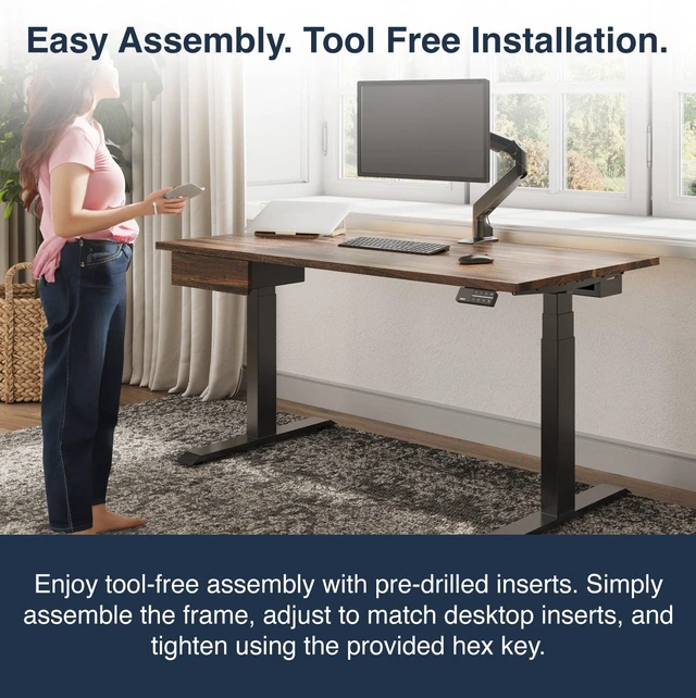 Alt view image 4 of 6 - Desky Dual Hardwood Standing Desk With Drawer - White Ash / 72 x 30 in / Gray