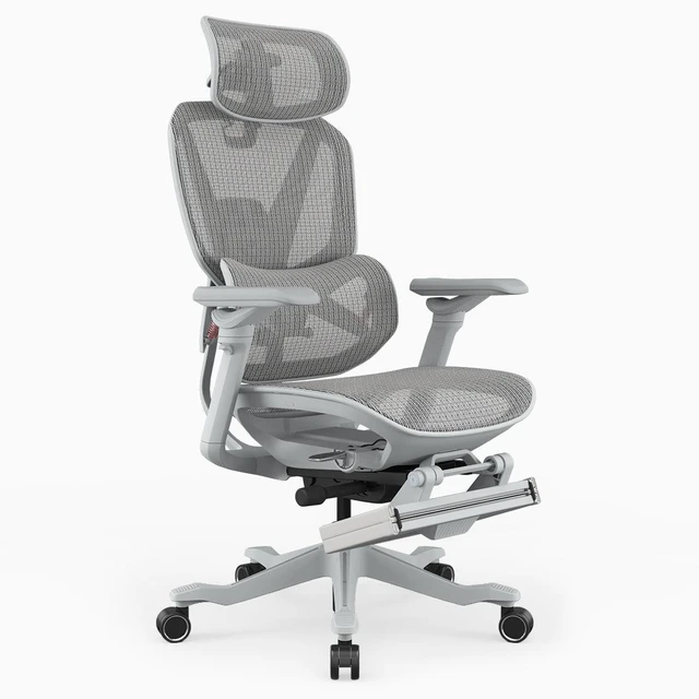 Main image of Desky Contourra Ergonomic Mesh Chair - Light Gray / With Footrest