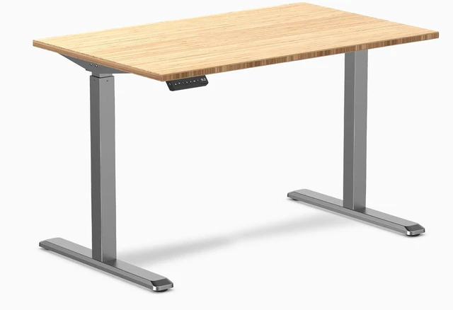 Main image of Desky Single Sit Stand Desk - Bamboo / 47.2 x 29.5 in / Space Gray