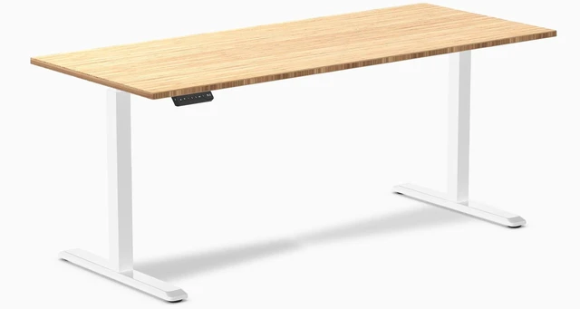Main image of Desky Single Sit Stand Desk - Bamboo / 70.9 x 29.5 in / White
