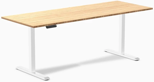Main image of Desky Single Sit Stand Desk - Bamboo / 78.7 x 29.5 in / White