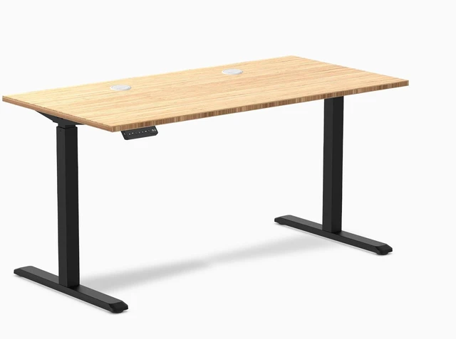 Main image of Desky Single Sit Stand Desk - Bamboo / 59 x 29.5 in with Grommets / Black