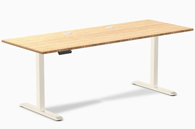 Main image of Desky Single Sit Stand Desk - Bamboo / 78.7 x 29.5 in with Grommets / Wheat