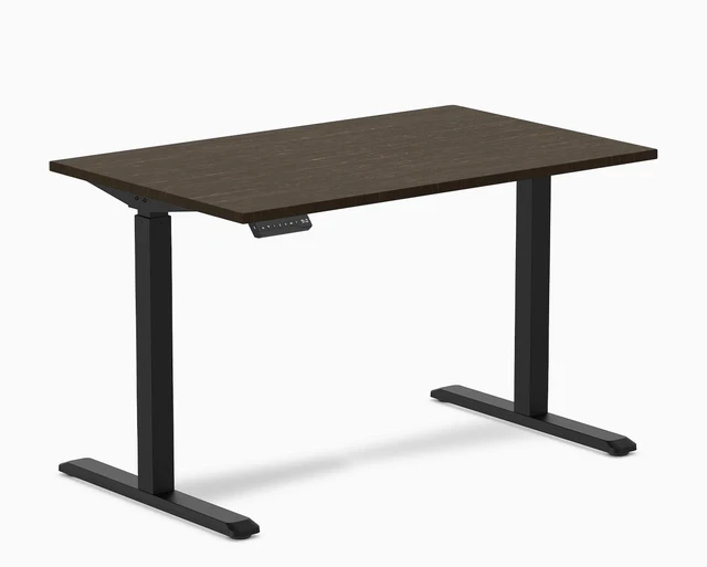 Main image of Desky Single Sit Stand Desk - Dark Bamboo / 47.2 x 29.5 in / Black