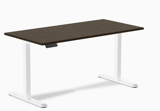 Main image of Desky Single Sit Stand Desk - Dark Bamboo / 59 x 29.5 in / White