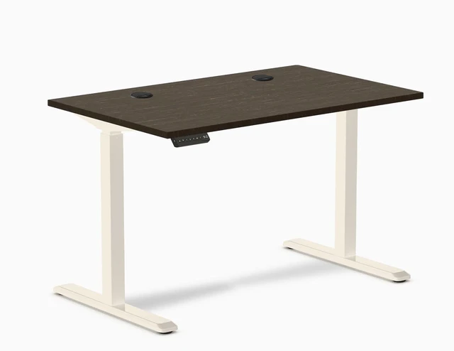 Main image of Desky Single Sit Stand Desk - Dark Bamboo / 47.2 x 29.5 in with Grommets / Wheat