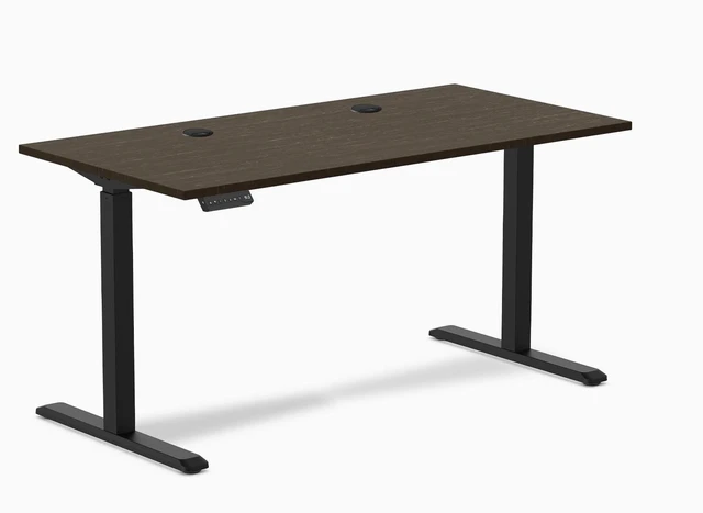 Main image of Desky Single Sit Stand Desk - Dark Bamboo / 59 x 29.5 in with Grommets / Black
