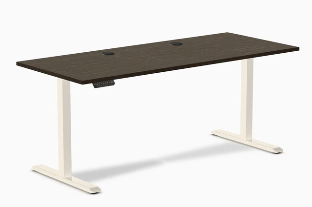 Main image of Desky Single Sit Stand Desk - Dark Bamboo / 70.9 x 29.5 in with Grommets / Wheat
