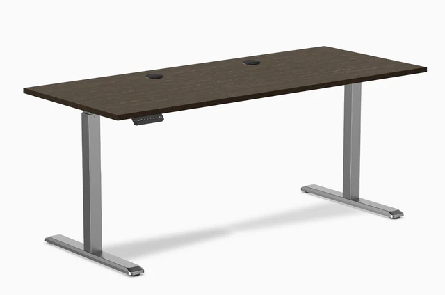 Main image of Desky Single Sit Stand Desk - Dark Bamboo / 70.9 x 29.5 in with Grommets / Space Gray