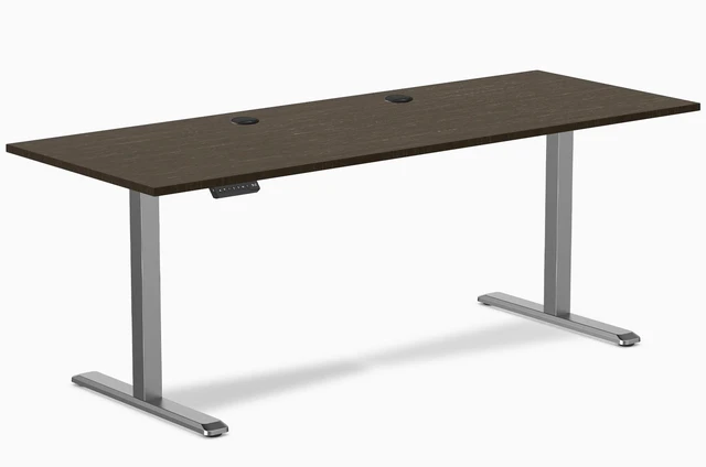 Main image of Desky Single Sit Stand Desk - Dark Bamboo / 78.7 x 29.5 in with Grommets / Space Gray