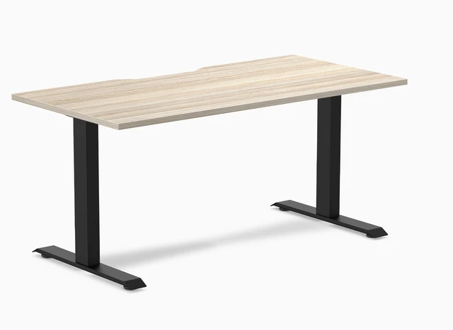 Main image of Desky Zero Scalloped Laminate Office Desk - Classic Oak / 59.1 x 29.5 in / Matte Black