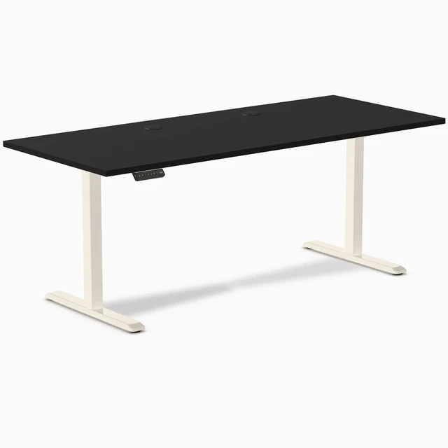Alt view image 8 of 8 - Desky Single Sit Stand Desk - Black / 78.7 x 29.5 inches with Grommets / Wheat