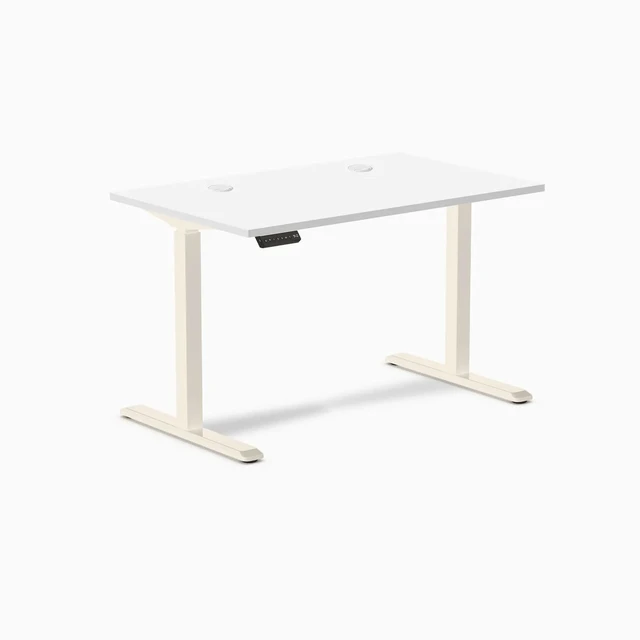 Alt view image 8 of 8 - Desky Single Sit Stand Desk - White / 47.2 x 29.5 inches with Grommets / Wheat