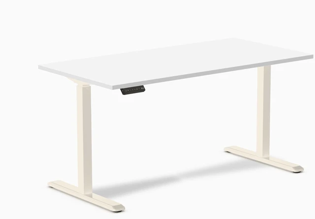 Main image of Desky Single Sit Stand Gaming Desk - White / 59.1 x 29.5 in / Wheat