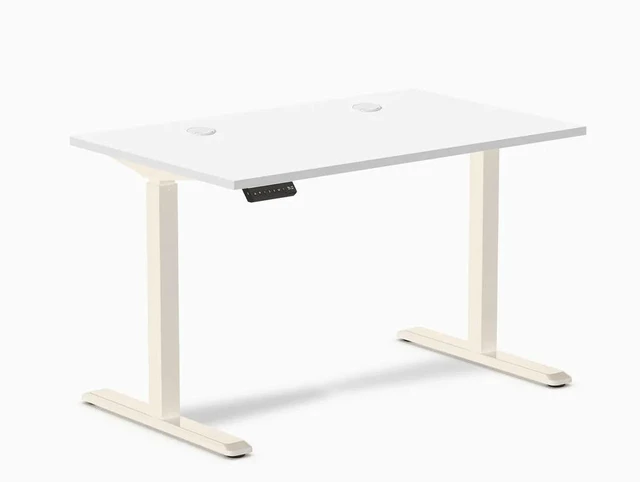 Main image of Desky Single Sit Stand Gaming Desk - White / 47.2 x 29.5 in / Wheat