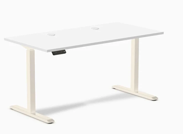Main image of Desky Single Sit Stand Gaming Desk - White / 59.1 x 29.5 in / Wheat
