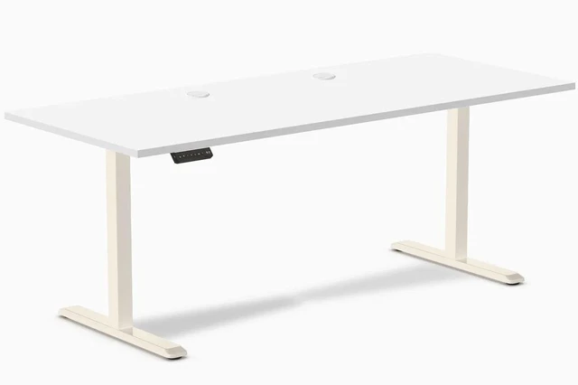 Main image of Desky Single Sit Stand Gaming Desk - White / 78.7 x 29.5 in / Wheat